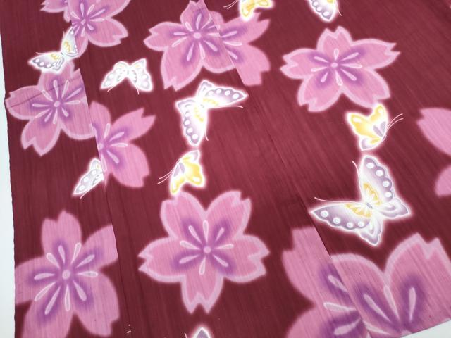 平和屋着物∴夏物　浴衣　注染　舞蝶桜　綿　逸品　未使用　CABJ0295ng