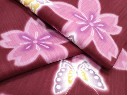 平和屋着物∴夏物　浴衣　注染　舞蝶桜　綿　逸品　未使用　CABJ0295ng