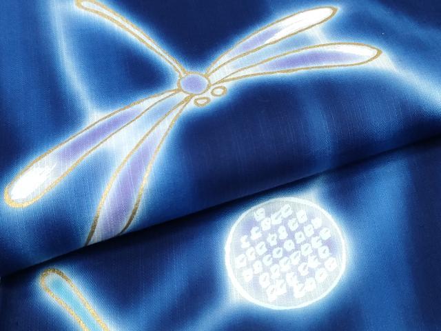 平和屋着物∴夏物　浴衣　注染　トンボ　流水文　金彩　綿　逸品　未使用　CABJ0297ng