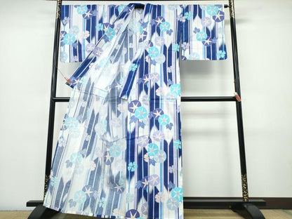 平和屋着物∴夏物　浴衣　朝顔　舞花文　綿　逸品　未使用　CABJ0298ng