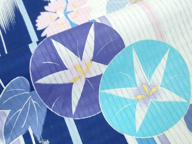 平和屋着物∴夏物　浴衣　朝顔　舞花文　綿　逸品　未使用　CABJ0298ng