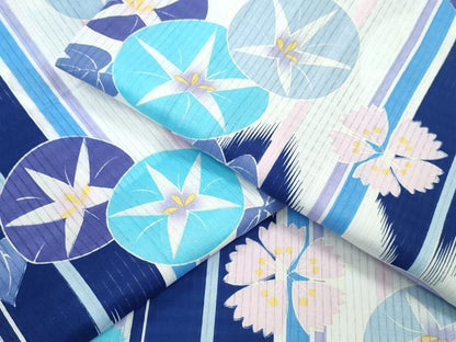 平和屋着物∴夏物　浴衣　朝顔　舞花文　綿　逸品　未使用　CABJ0298ng