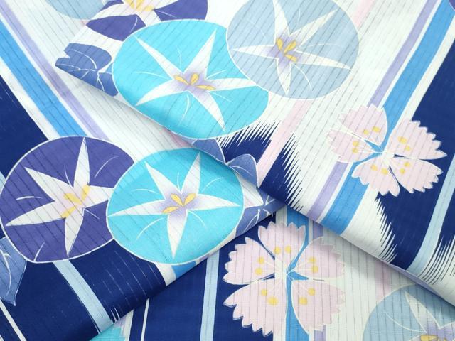 平和屋着物∴夏物　浴衣　朝顔　舞花文　綿　逸品　未使用　CABJ0298ng