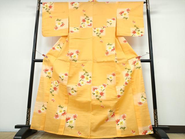 平和屋着物∴夏物　浴衣　草花文　綿　逸品　CABJ0305ng