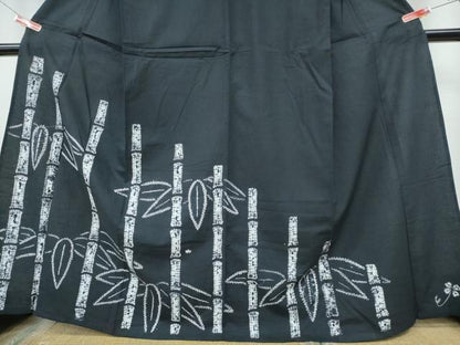 平和屋着物∴夏物　訪問着・浴衣兼用　絵羽浴衣　有松鳴海絞り　笹竹文　黒地　綿　逸品　CABJ0307ng