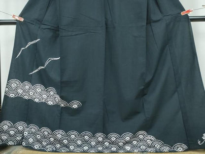 平和屋着物∴夏物　訪問着・浴衣兼用　絵羽浴衣　有松鳴海絞り　飛鳥青海波　黒地　綿　逸品　CABJ0309ng