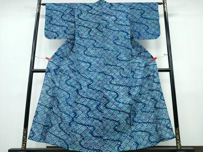 平和屋着物∴夏物　浴衣　有松鳴海絞り　青海波流水文　綿　逸品　CABJ0312ng