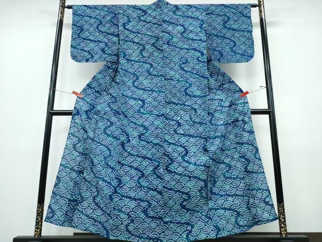 平和屋着物∴夏物　浴衣　有松鳴海絞り　青海波流水文　綿　逸品　CABJ0312ng