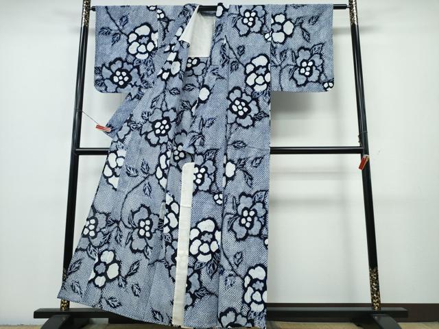 平和屋着物∴夏物　浴衣　有松鳴海絞り　枝花文　綿　逸品　CABJ0313ng