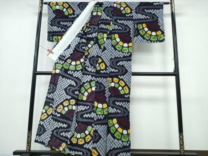 平和屋着物∴夏物　浴衣　有松鳴海絞り　檜扇流水文　綿　逸品　未使用　CABJ0318ng