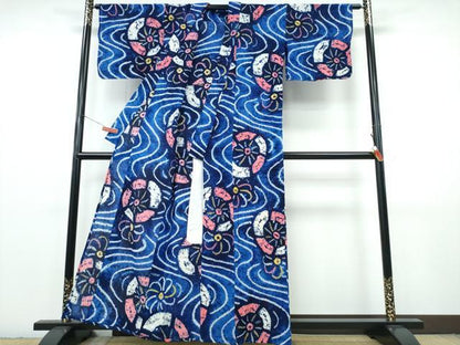 平和屋着物∴夏物　浴衣　有松鳴海絞り　流水花文　綿　逸品　CABJ0321ng
