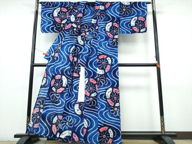 平和屋着物∴夏物　浴衣　有松鳴海絞り　流水花文　綿　逸品　CABJ0321ng