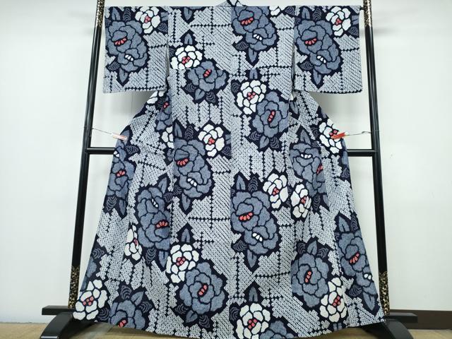 平和屋着物∴夏物　浴衣　有松鳴海絞り　牡丹　綿　逸品　CABJ0322ng