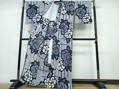 平和屋着物∴夏物　浴衣　有松鳴海絞り　牡丹　綿　逸品　CABJ0322ng