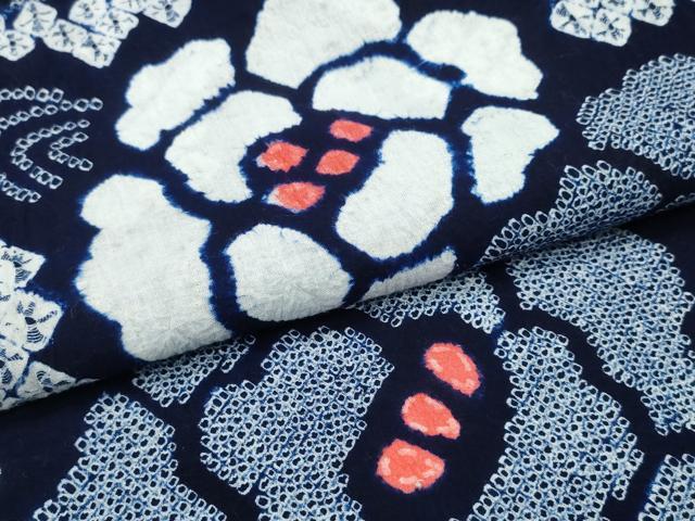 平和屋着物∴夏物　浴衣　有松鳴海絞り　牡丹　綿　逸品　CABJ0322ng