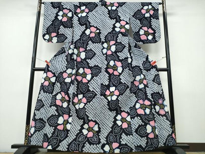 平和屋着物∴夏物　浴衣　有松鳴海絞り　枝花文　綿　逸品　CABJ0329ng