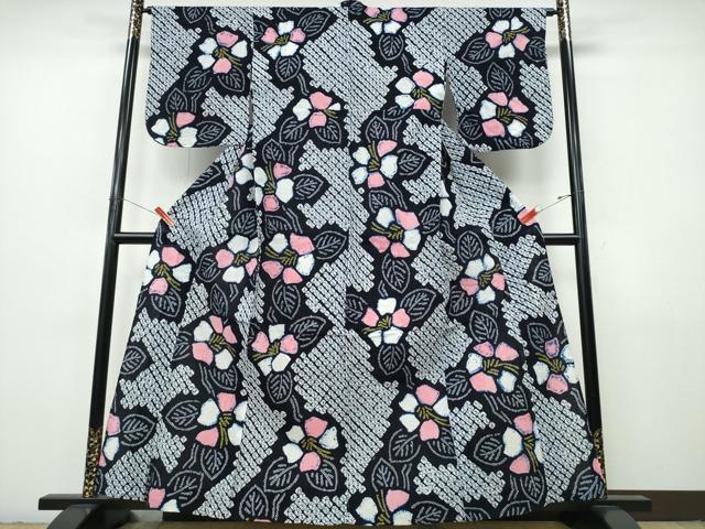平和屋着物∴夏物　浴衣　有松鳴海絞り　枝花文　綿　逸品　CABJ0329ng