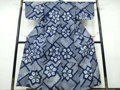 平和屋着物∴夏物　浴衣　有松鳴海絞り　舞花文　綿　逸品　CABJ0330ng