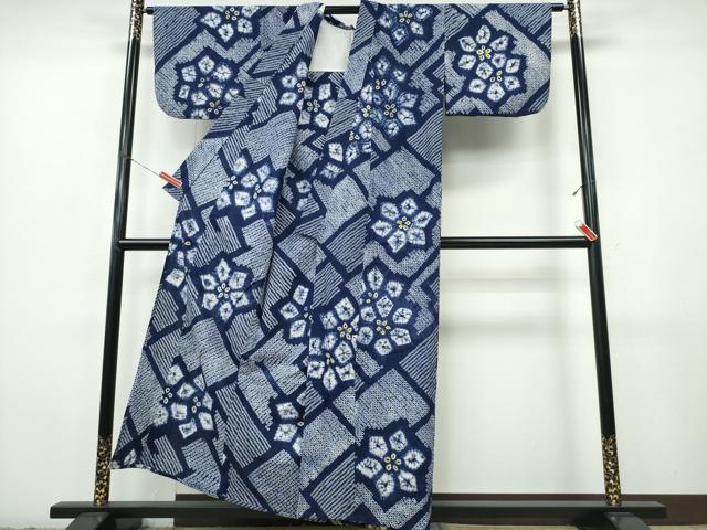 平和屋着物∴夏物　浴衣　有松鳴海絞り　舞花文　綿　逸品　CABJ0330ng