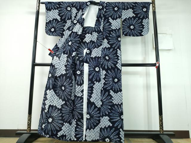 平和屋着物∴夏物　浴衣　有松鳴海絞り　菊文　綿　逸品　CABJ0331ng