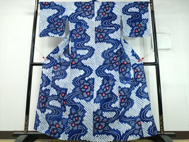 平和屋着物∴夏物　浴衣　有松鳴海絞り　流水花文　綿　逸品　CABJ0338ng