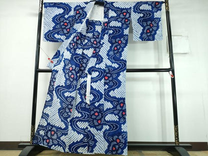 平和屋着物∴夏物　浴衣　有松鳴海絞り　流水花文　綿　逸品　CABJ0338ng