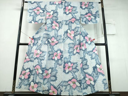 平和屋着物∴夏物　浴衣　有松鳴海絞り　枝花文　綿　逸品　CABJ0340ng