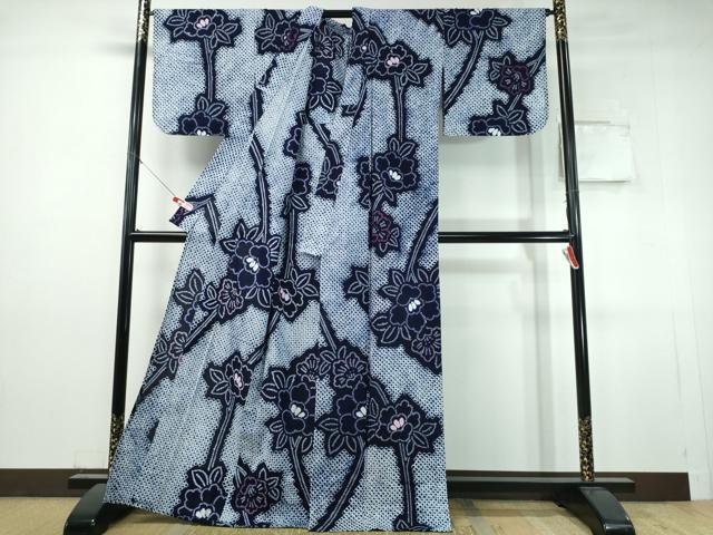 平和屋着物∴夏物　浴衣　有松鳴海絞り　枝牡丹　綿　逸品　CABJ0341ng