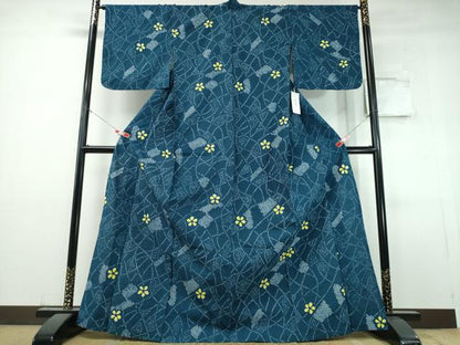 平和屋着物∴夏物　浴衣　自由区　枝花文　オンワード樫山　綿　逸品　未使用　CABJ0344ng