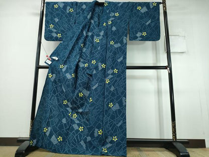 平和屋着物∴夏物　浴衣　自由区　枝花文　オンワード樫山　綿　逸品　未使用　CABJ0344ng