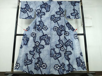 平和屋着物∴夏物　浴衣　有松鳴海絞り　舞蝶花文　綿　逸品　CABJ0345ng