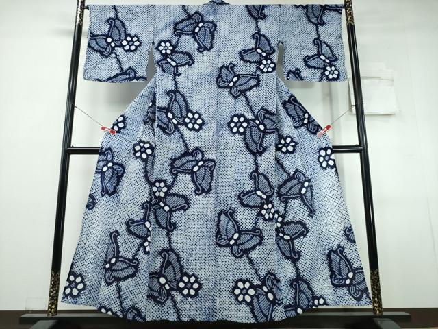 平和屋着物∴夏物　浴衣　有松鳴海絞り　舞蝶花文　綿　逸品　CABJ0345ng
