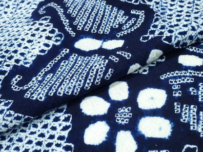 平和屋着物∴夏物　浴衣　有松鳴海絞り　舞蝶花文　綿　逸品　CABJ0345ng
