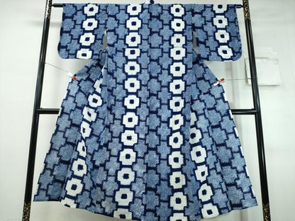 平和屋着物∴夏物　浴衣　有松鳴海絞り　幾何学文様　綿　逸品　CABJ0346ng