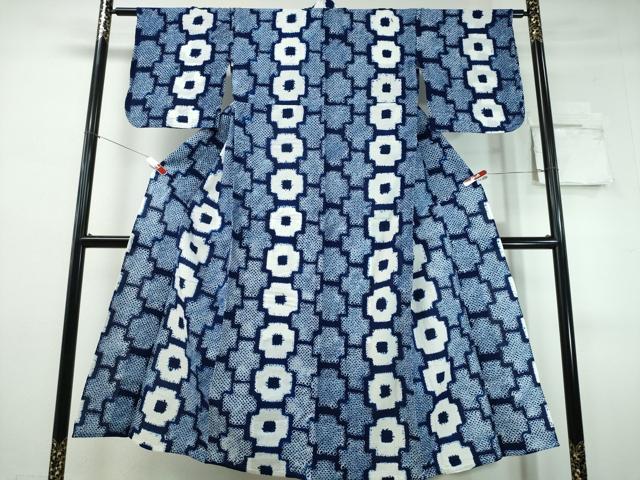 平和屋着物∴夏物　浴衣　有松鳴海絞り　幾何学文様　綿　逸品　CABJ0346ng