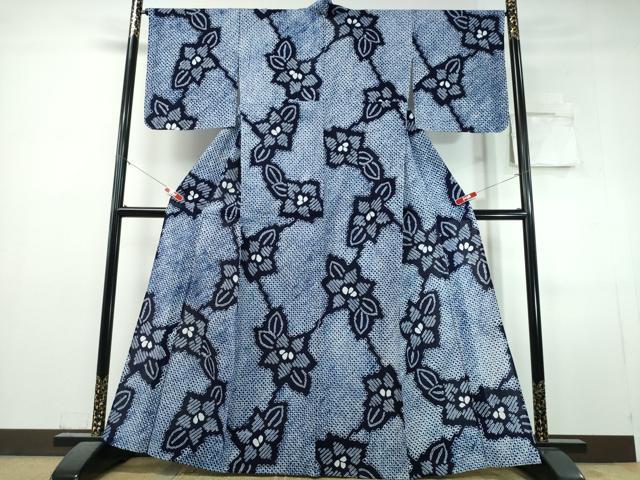平和屋着物∴夏物　浴衣　有松鳴海絞り　枝花文　綿　逸品　CABJ0351ng