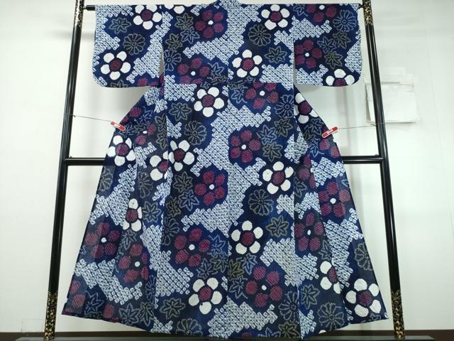 平和屋着物∴夏物　浴衣　有松鳴海絞り　舞葉花文　綿　逸品　CABJ0358ng