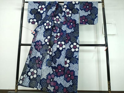 平和屋着物∴夏物　浴衣　有松鳴海絞り　舞葉花文　綿　逸品　CABJ0358ng