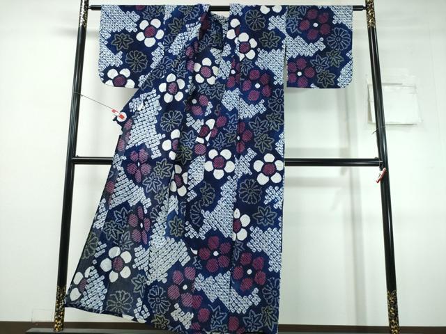 平和屋着物∴夏物　浴衣　有松鳴海絞り　舞葉花文　綿　逸品　CABJ0358ng