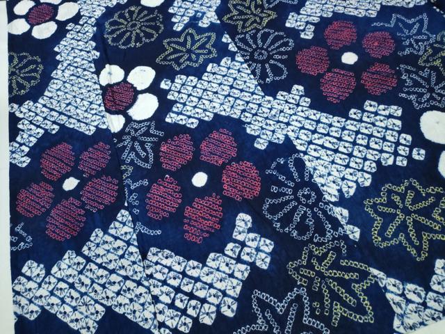 平和屋着物∴夏物　浴衣　有松鳴海絞り　舞葉花文　綿　逸品　CABJ0358ng