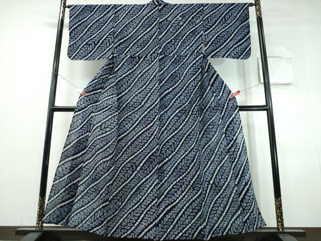 平和屋着物∴夏物　浴衣　有松鳴海絞り　斜線枝葉文　綿　逸品　未使用　CABJ0363ng