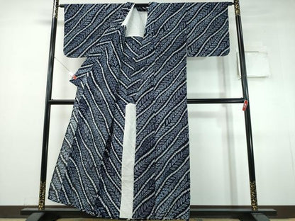 平和屋着物∴夏物　浴衣　有松鳴海絞り　斜線枝葉文　綿　逸品　未使用　CABJ0363ng
