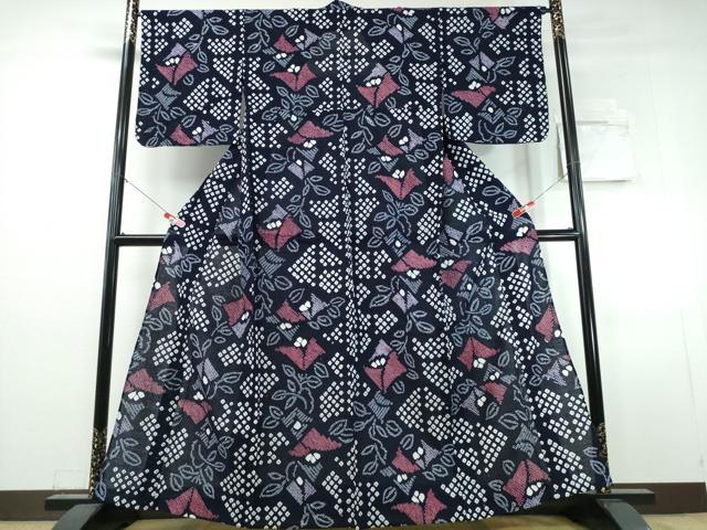 平和屋着物∴夏物　浴衣　有松鳴海絞り　枝花文　綿　逸品　CABJ0367ng
