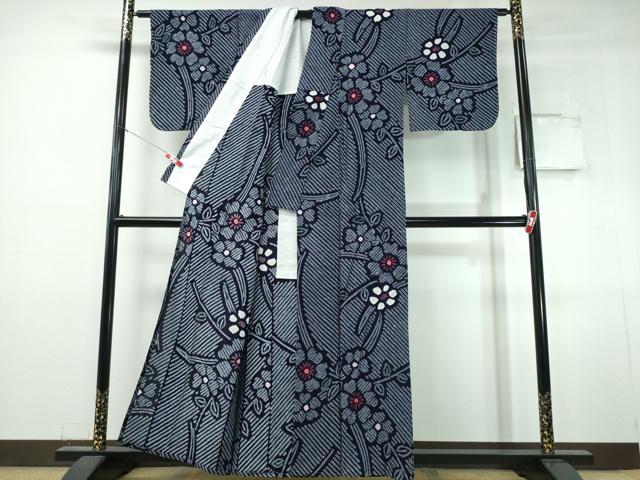 平和屋着物∴夏物　浴衣　有松鳴海絞り　芝草枝花文　綿　逸品　CABJ0368ng