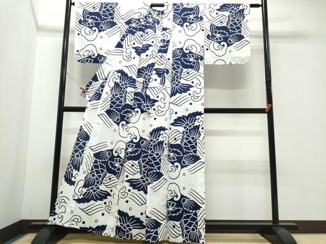 平和屋着物∴夏物　浴衣　注染　手縫い　鯉の滝登り　綿　逸品　CABJ0378ng