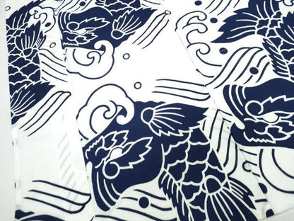 平和屋着物∴夏物　浴衣　注染　手縫い　鯉の滝登り　綿　逸品　CABJ0378ng