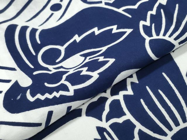 平和屋着物∴夏物　浴衣　注染　手縫い　鯉の滝登り　綿　逸品　CABJ0378ng