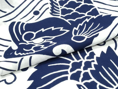 平和屋着物∴夏物　浴衣　注染　手縫い　鯉の滝登り　綿　逸品　CABJ0378ng
