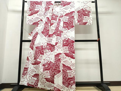 平和屋着物∴夏物　浴衣　注染　手縫い　鯉の滝登り　綿　逸品　CABJ0379ng