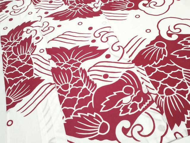 平和屋着物∴夏物　浴衣　注染　手縫い　鯉の滝登り　綿　逸品　CABJ0379ng